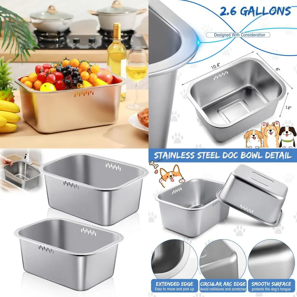 

Набор из 2 больших металлических мисок из нержавеющей стали объемом 2,6 галлона, портативные многофункциональные емкости для мытья посуды или овощей