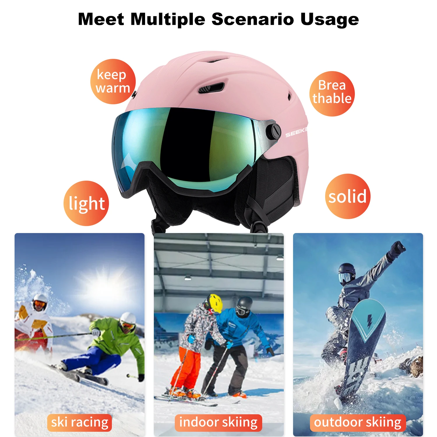 หมวกกันน็อคสกีฤดูหนาว SEEKER, - Ski Helmet With Integrated Visor บทวิจารณ์และราคา