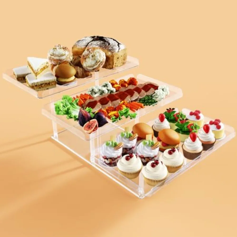 

3 Tier Serving Tray for Entertaining Acrylic Dessert Table Display Set for Party Supplies Serving Platters and Trays for Food C