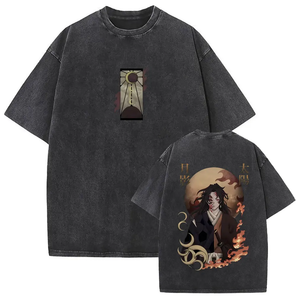 

Washed Vintage Anime Demon Slayer Kokushibo & Tsugikuni Yoriichi Graphic T-shirts Men Women Cartoon Harajuku Oversized T Shirts