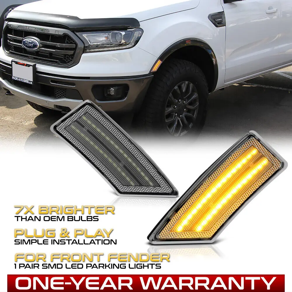 

2019-2023 Ford Ranger Chrome Housing LED Front Side Marker Parking Lights Strip