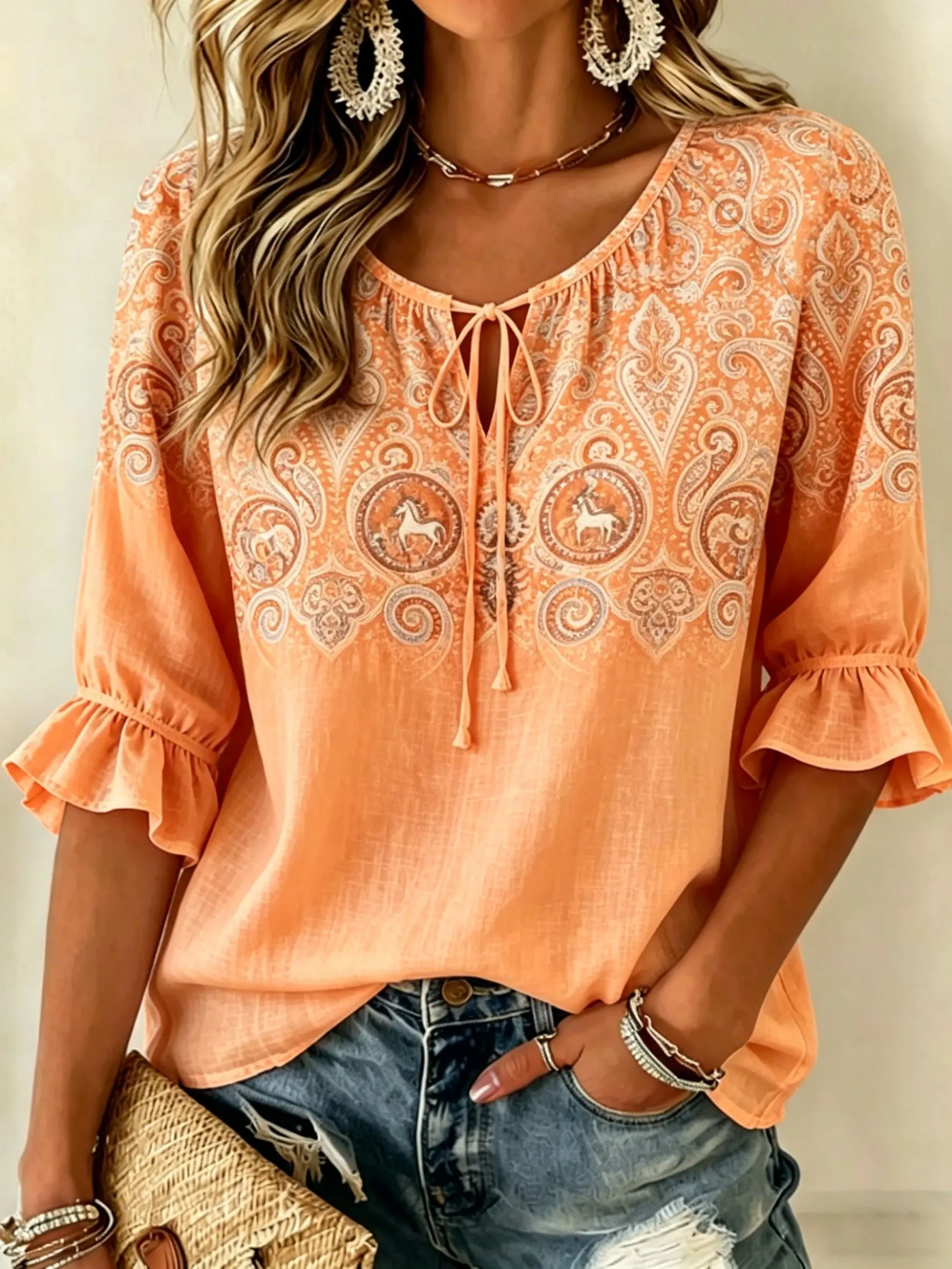 Solid Basic Half Sleeve Women's Blouse, Loose Simple Cutting, Soft Skin-Friendly Slimming Casual Clothing