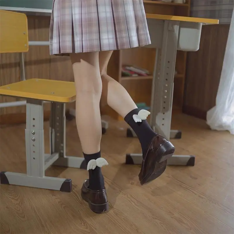 Phụ Nữ Ngọt Ngào Đôi Cánh Thiên Thần Thủy Thủ Đoàn Tất Sinh Viên Cotton Giữa Ống Đàn Hồi Thông Minh