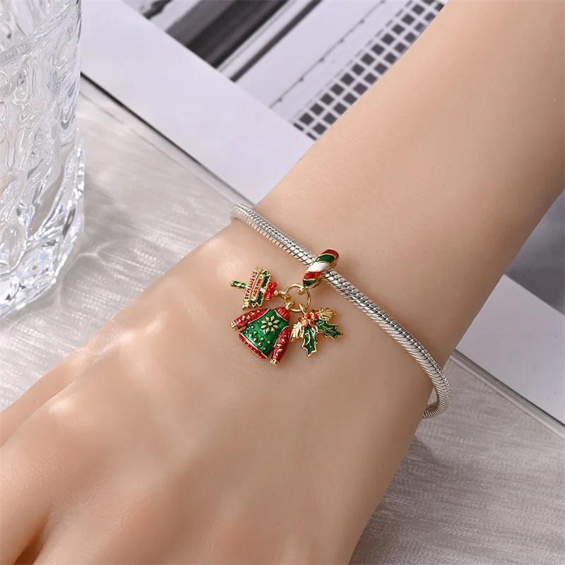 925 Sterling Silver Romantic Christmas Snowman Gingerbread Santa Claus Charms Bead fit 3mm DIY Fine Jewelry Accessories