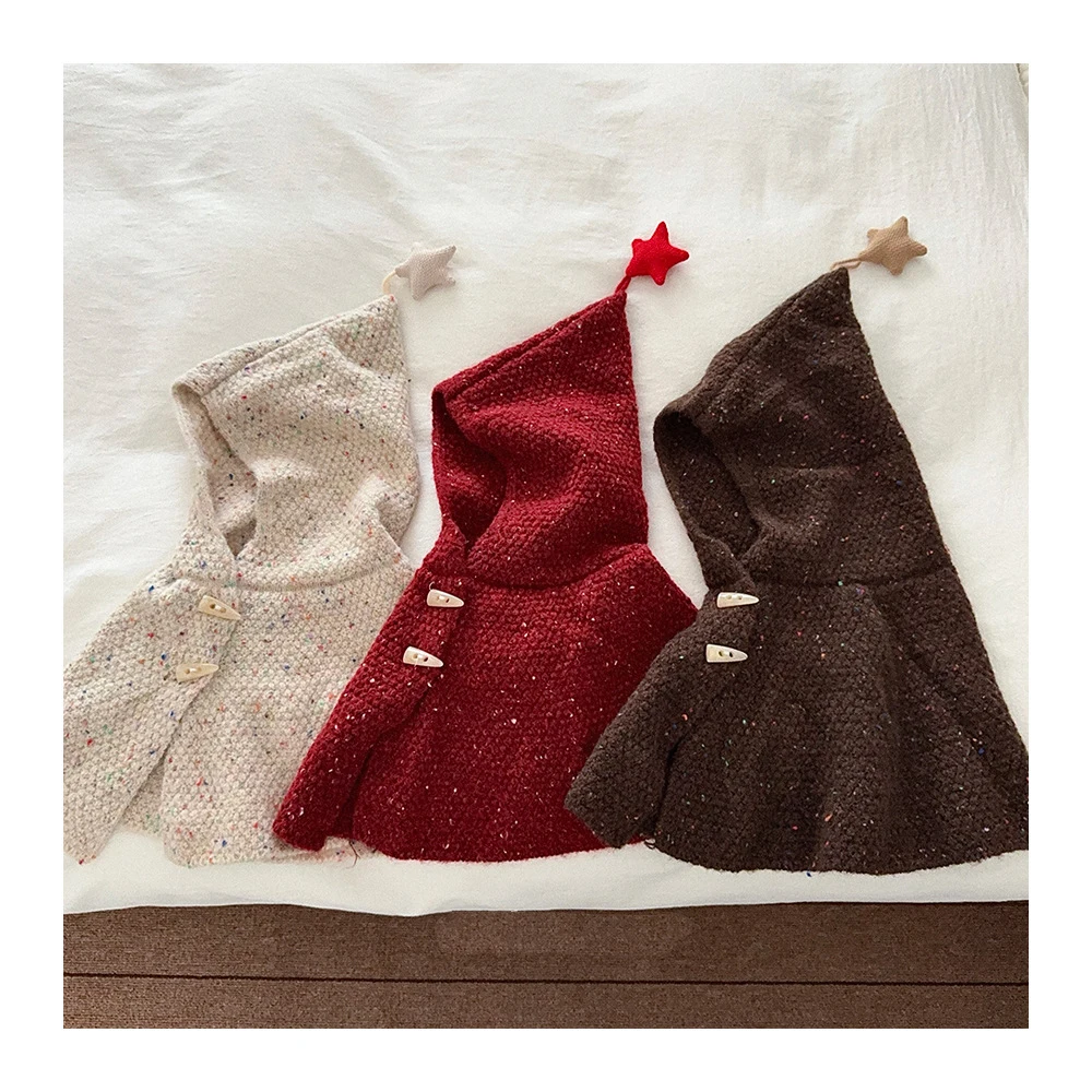 MILANCEL New Winter Kids Cloak 2-6T Solid Color Baby Girls Thicken Cape Fashion Loose Star Children Warm Hooded Jacket