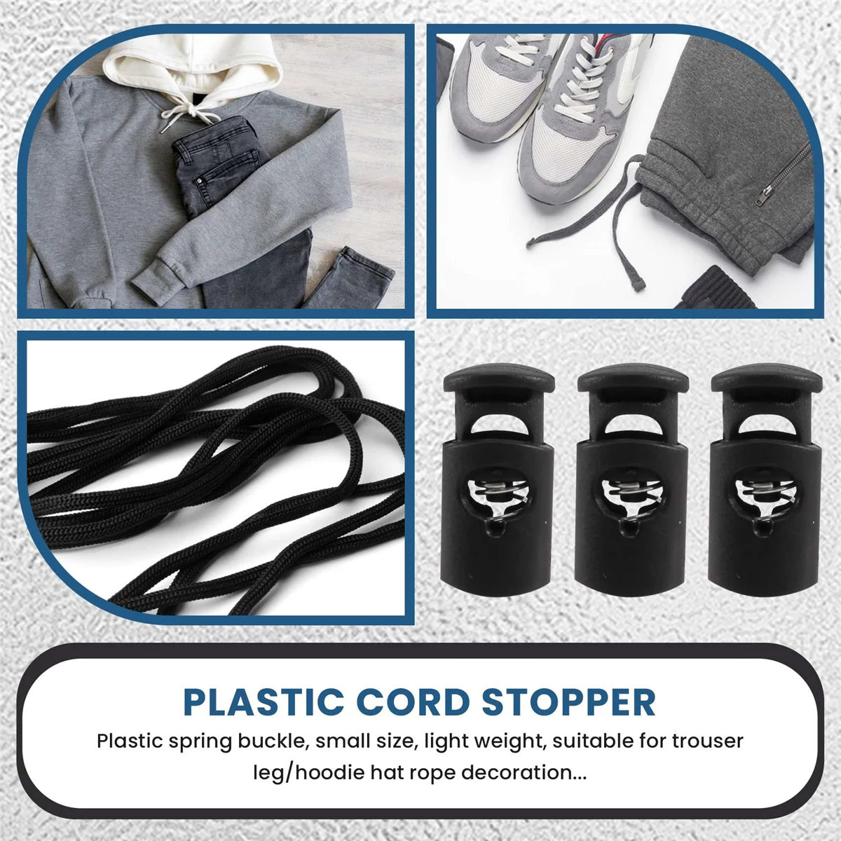 Diameter 8 mm hole, cord cord stopper laces snap hook, black, 10 pcs GSY