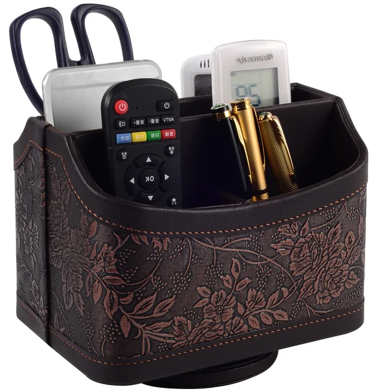 Imagem -05 - Couro Controle Remoto Desk Storage Box Cosméticos Brush Holder Maquiagem Organizer Telefone e tv 360 Graus