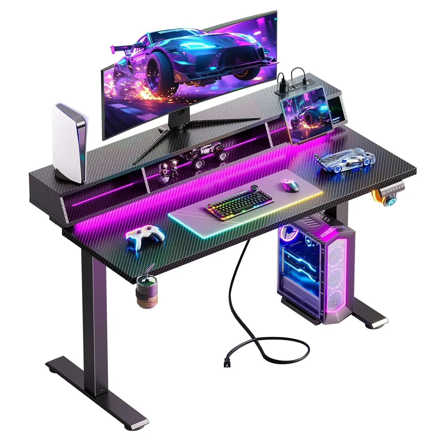 

Игровой стол с электроприводом, 48 дюймов, с LED-подсветкой, регулировкой высоты, розеткой и подставкой для монитора, для дома и офиса, на заказ