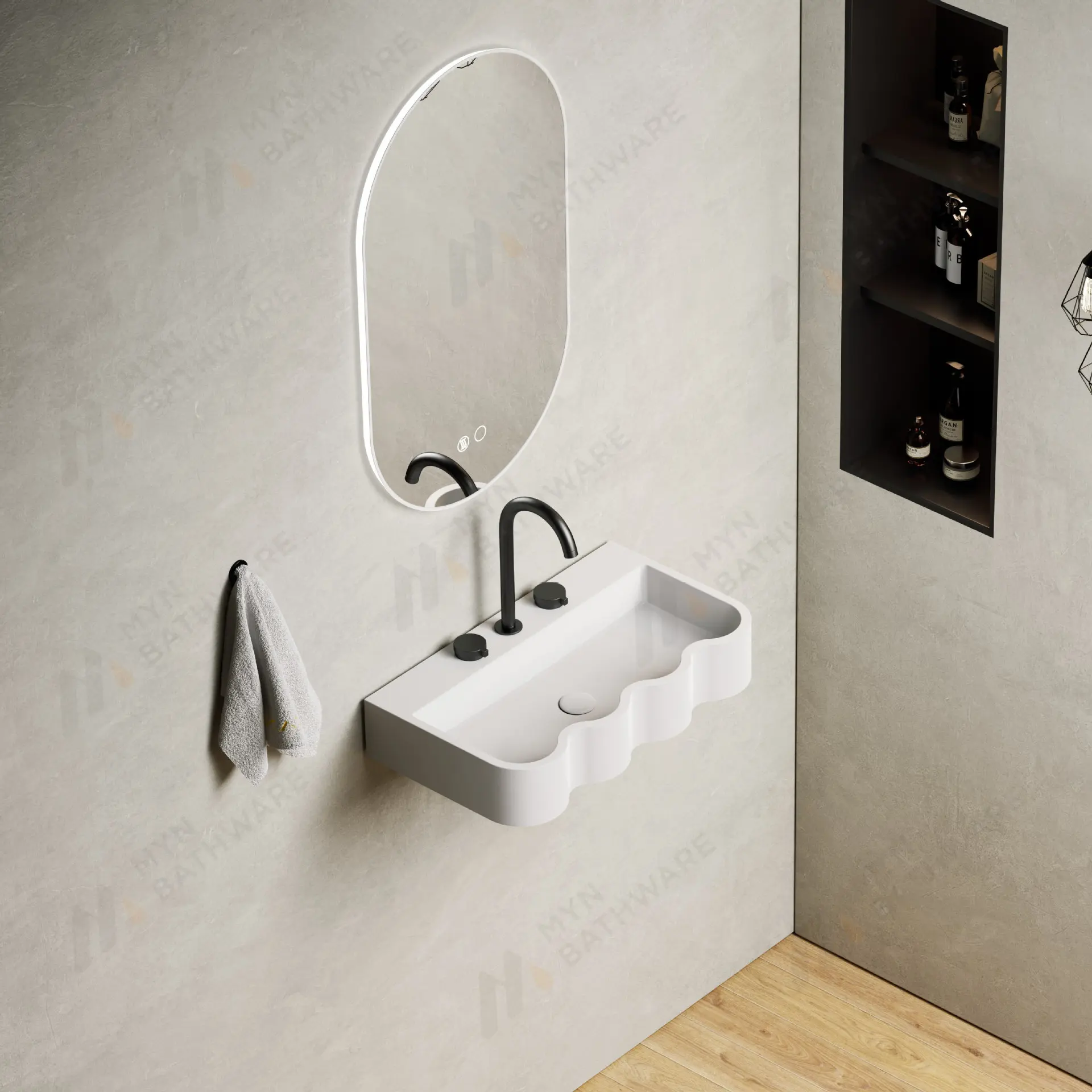 Lavabo mural en pierre artificielle, rangement Simple, lavabo simple dans le mur des toilettes, lavabo transfrontalier