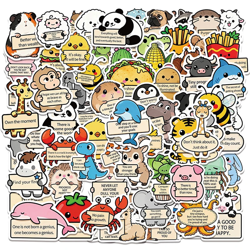 

100PCS Cartoon Animal Inspirational Sticker Learning Reward Decal Phone Luggage Diary Fridge Guitar Skateboard Decoration Decals