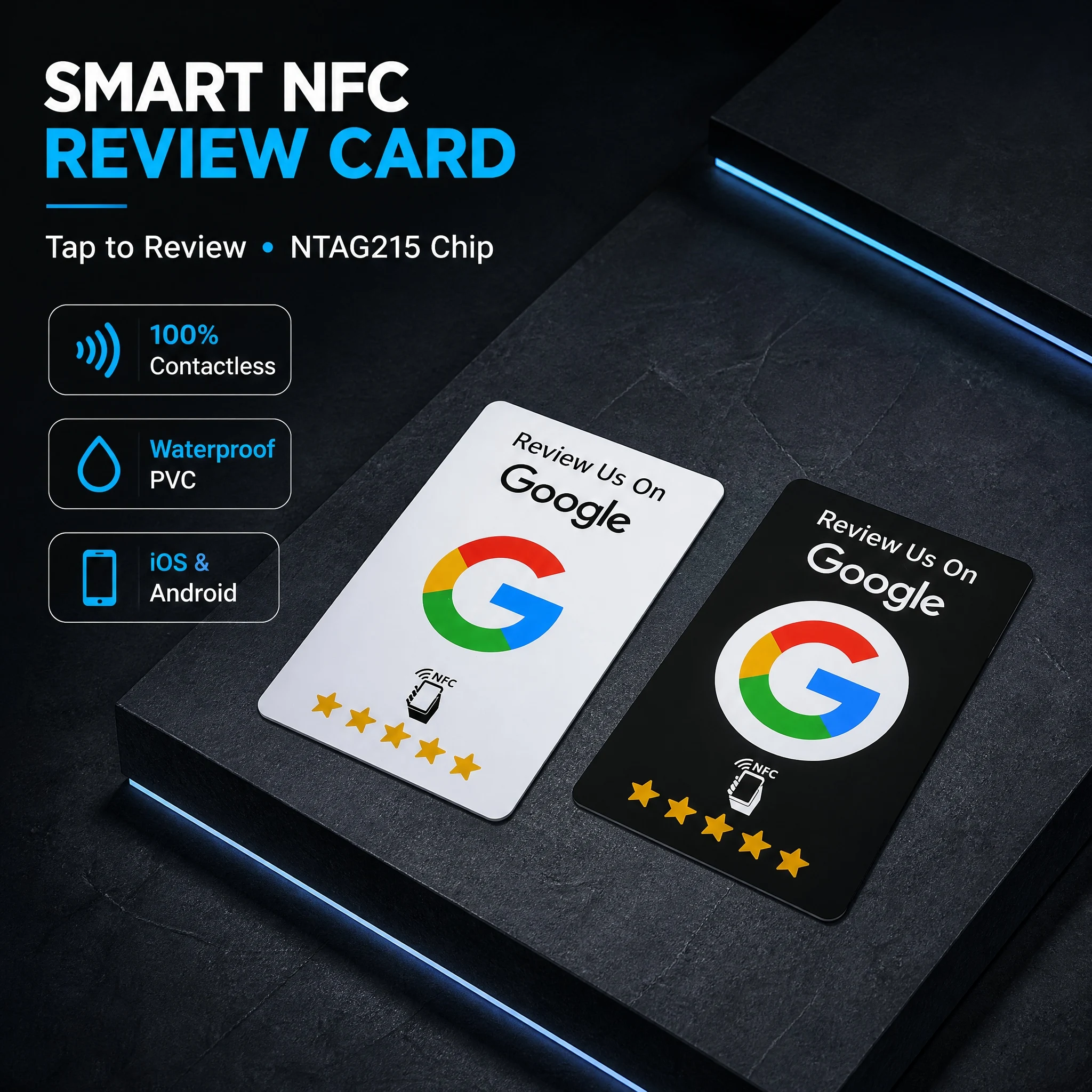 NFC Google Review Tap to Review NTAG215 Chip PVC Contactless Smart Business Cards for Restaurant Store Shop 10 Pack