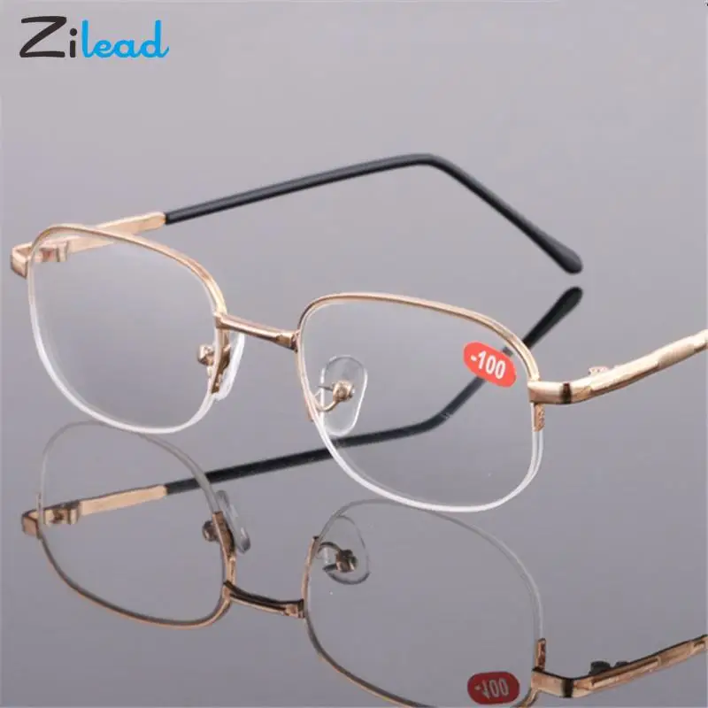 Zilead Half Frame Myopia Glasses Fashion Men Metal Shortsighted Eyewear Unisex Nearsighted Eyeglasses Minus Degree -1.0 to -4.0