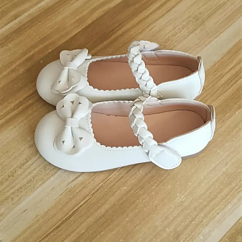 2-10Years Old Kids Leather Shoes Comfortable Soft-soled Bows Little Girls Princess Shoes Pink Beige Casual Children Single Shoes