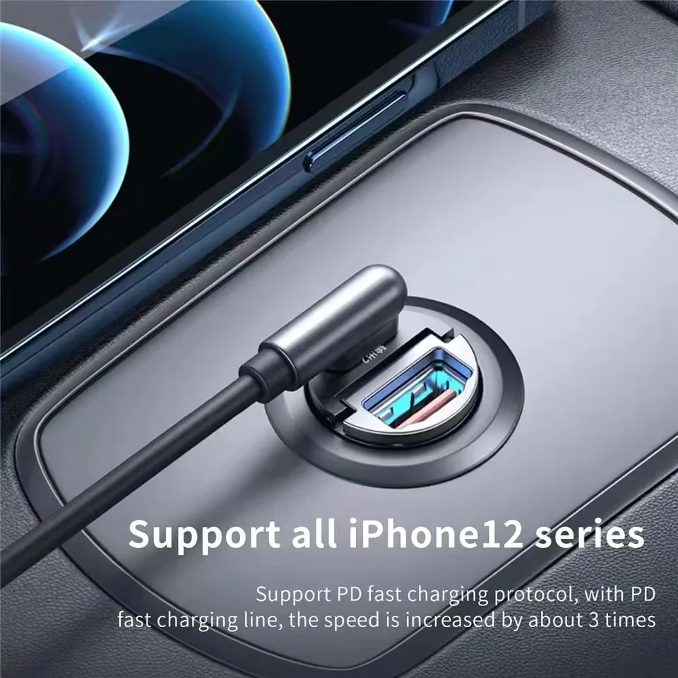 Мини-автомобильное зарядное устройство QC3.0 PD 30W с быстрой зарядкой, адаптер USB Type-C для прикуривателя 12-24В для Xiaomi, Samsung, Huawei, iPhone.