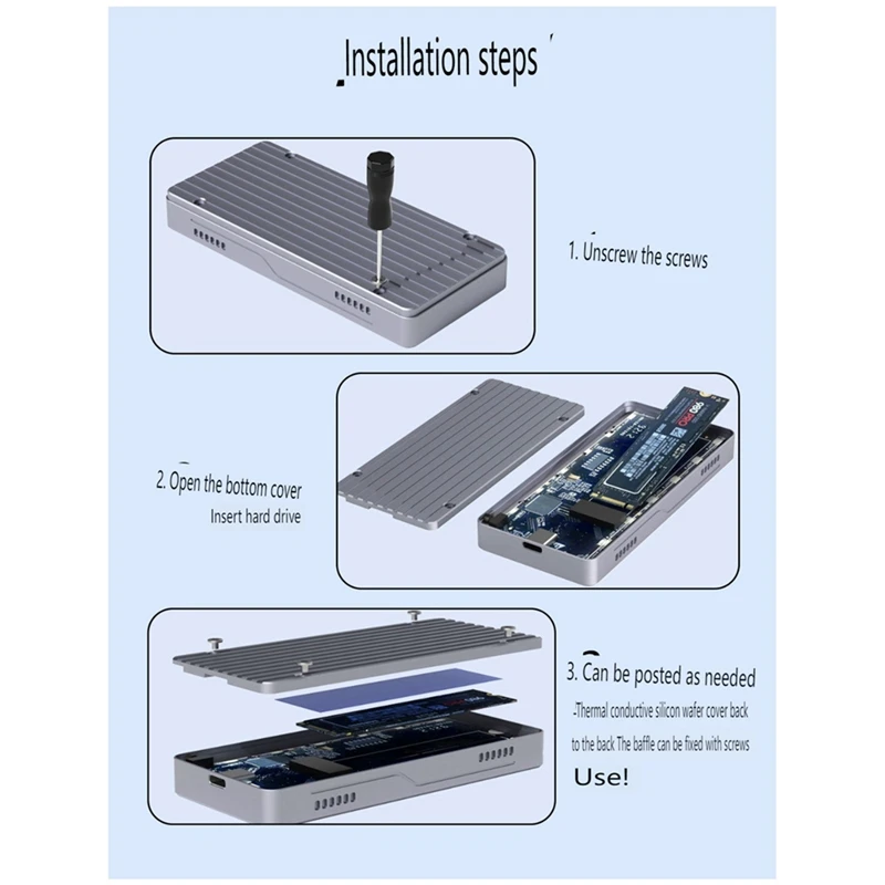 Smart Display M.2 Solid State Mobile Hard Drive Box Hard Drive Box 10GB Dual Protocol Nvme/Sata Aluminum Alloy Shell