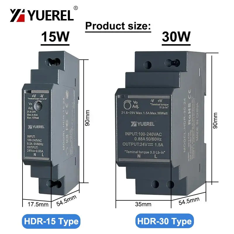 15W 30W 60W 100W 150W Ultrathin Switching Power Supply 5V 15V 12V 24V HDR DIN Rail Mounting Transformer