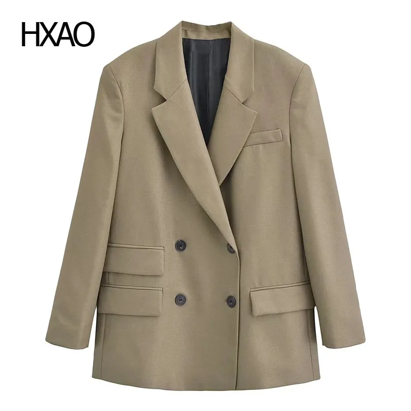 

HXAO Women's Blazer Elegant Woman Jackets Suit Female Tailoring Blazer Lapel Long Sleeve Cropped Jacket New In Outerwears