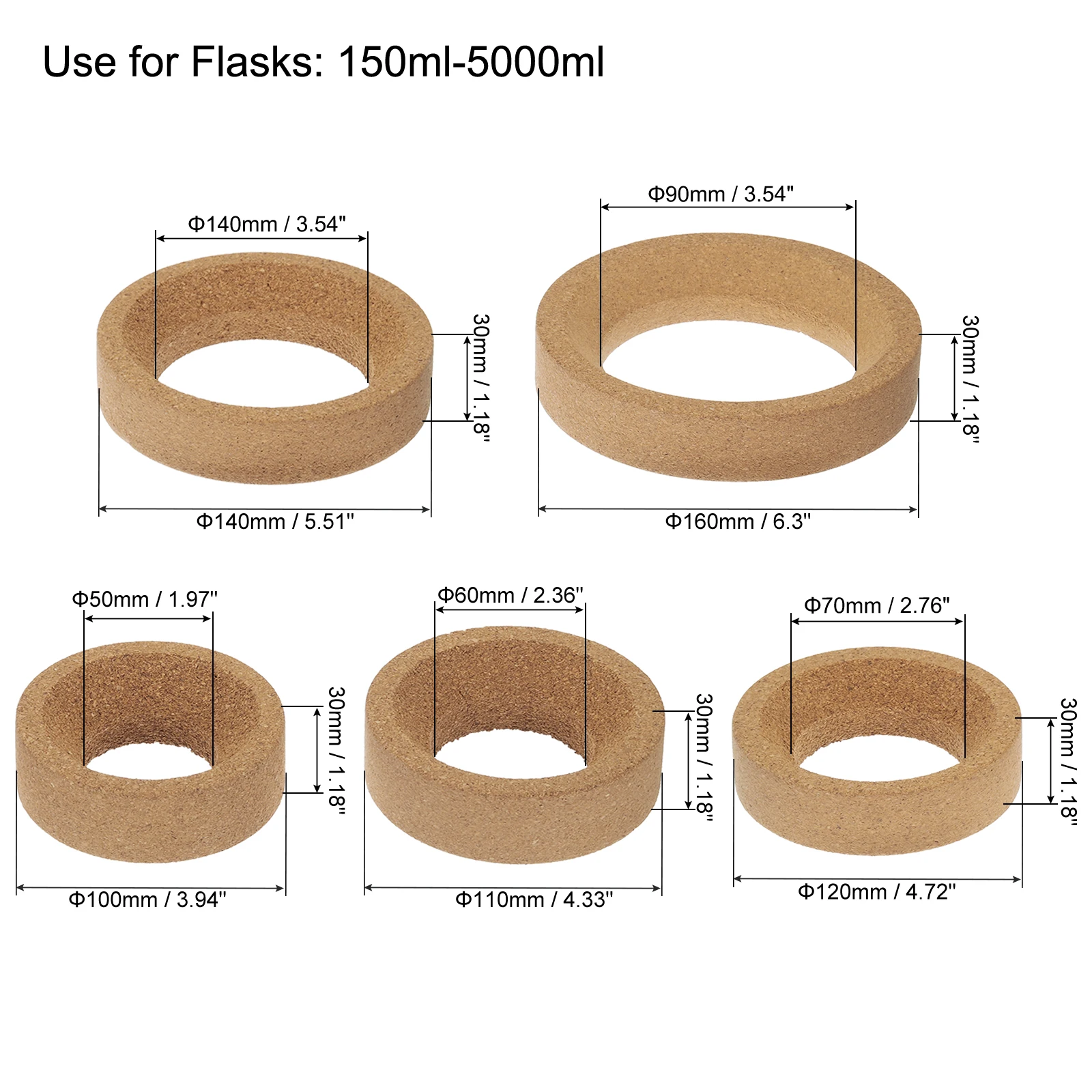 5Pcs Laboratory Flask Support Cork Stand 100/110/120/140/160mm Diameter Round Bottom Holder Flask Pad for 150ml-5000ml Flasks