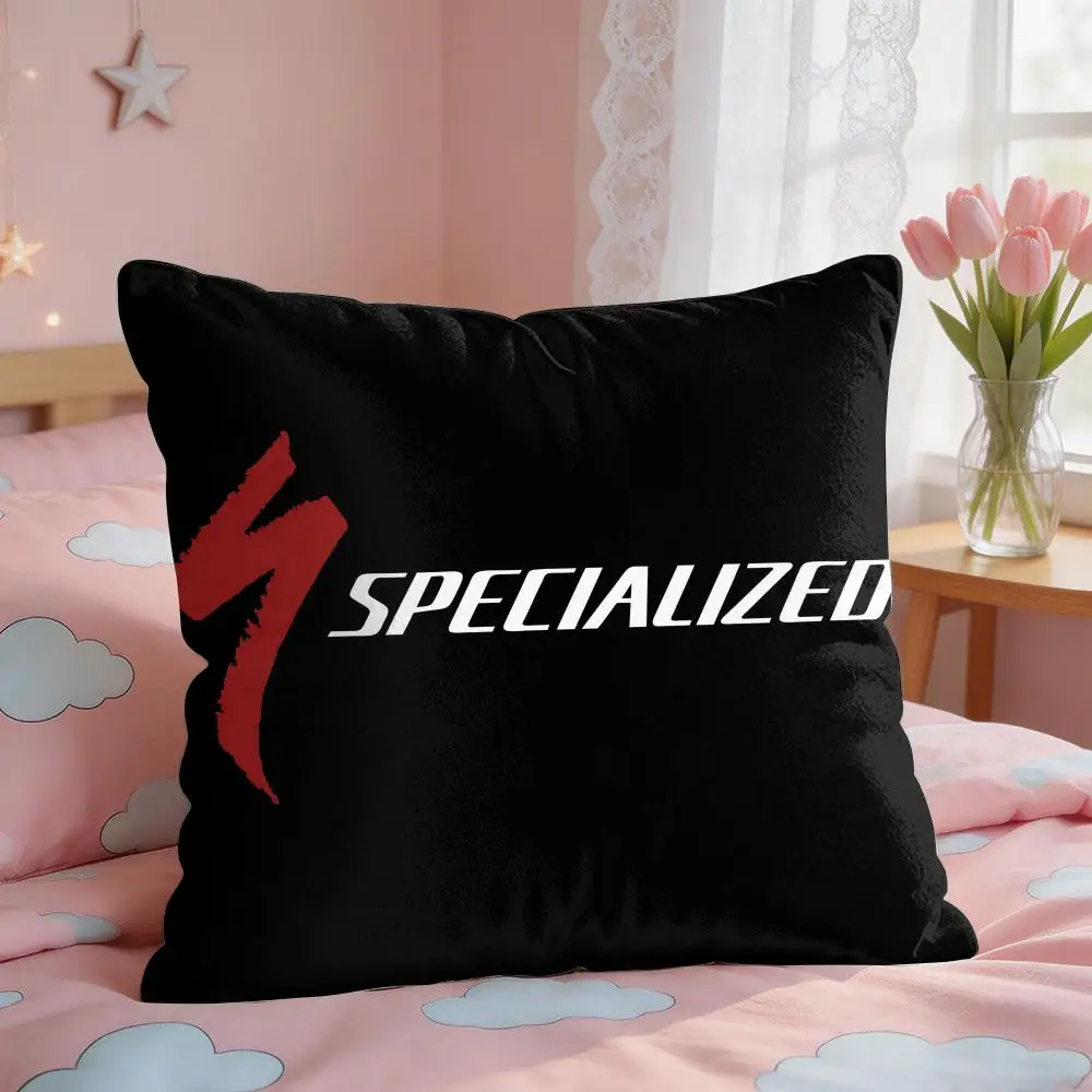 S-Specialized Mountain Bike Logo Cushion Cover Square Short Plush Pillow Case Living Room Sofa Home Decor Funda 40X40