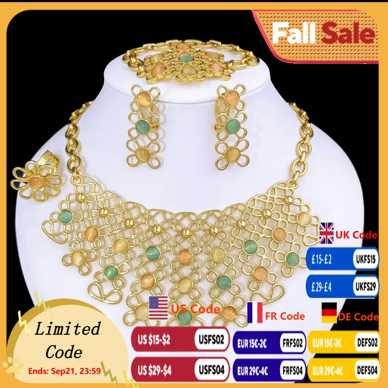 

Italy Gold Plated Jewelry Luxury Design Women Necklace Set Earrings Bracelet And Ring Full Set Jewelry Wedding Party Trending