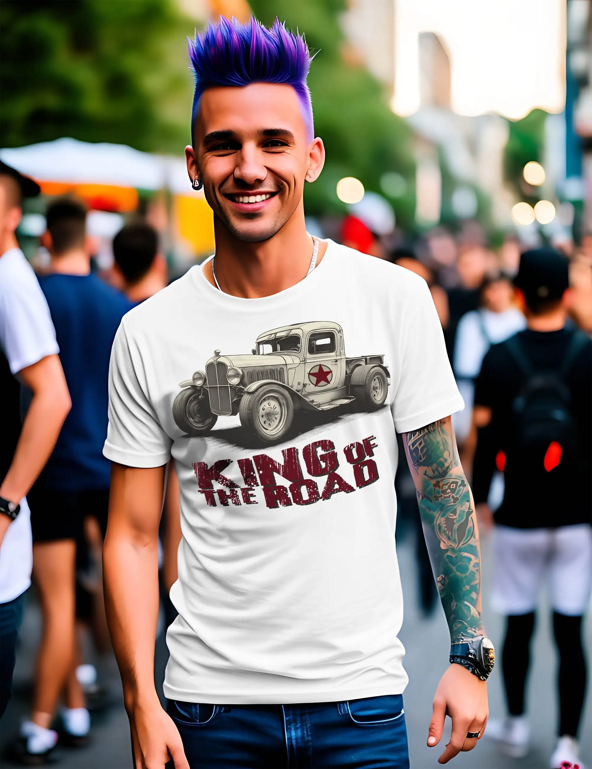 T Shirt King Of The Road Truck Trucker König Der Straße Oldtimer Lkw Gezeichnet Vintage Retro Grafik Geschenk 262Bpt2