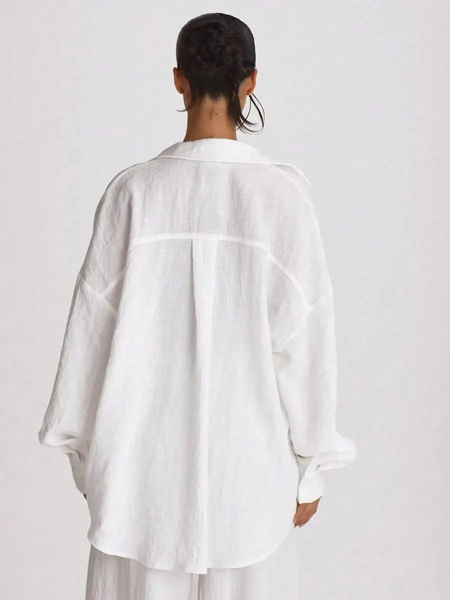 Oversized Linen Shirt Cover Up For Beach Vacation Summer Travel Resort Wear