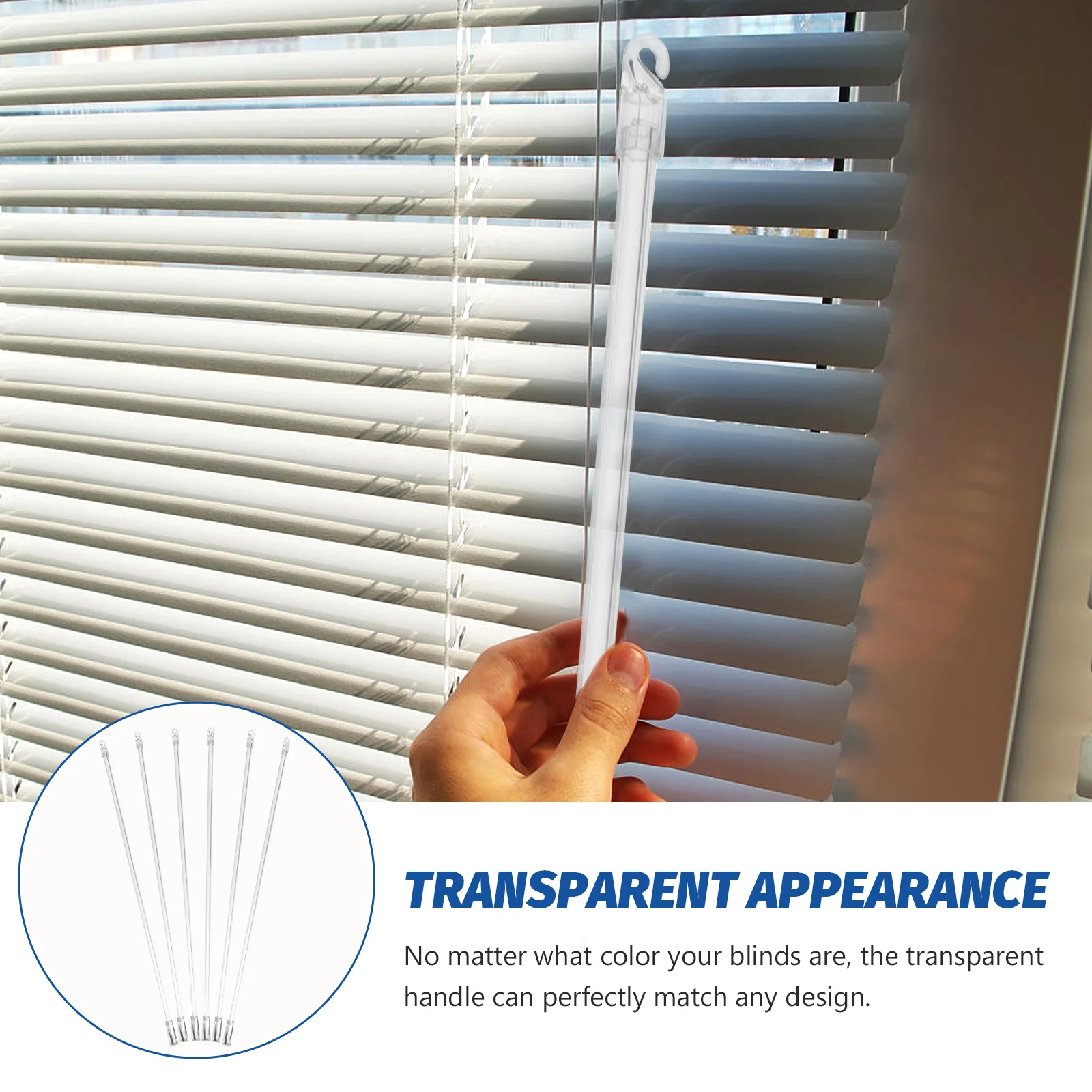 17 Inch 6pcs Venetian Blinds Pulling Rod Transparent Curtain Accessories Window Shades Cordless Blinds Pulling Rods With Hook