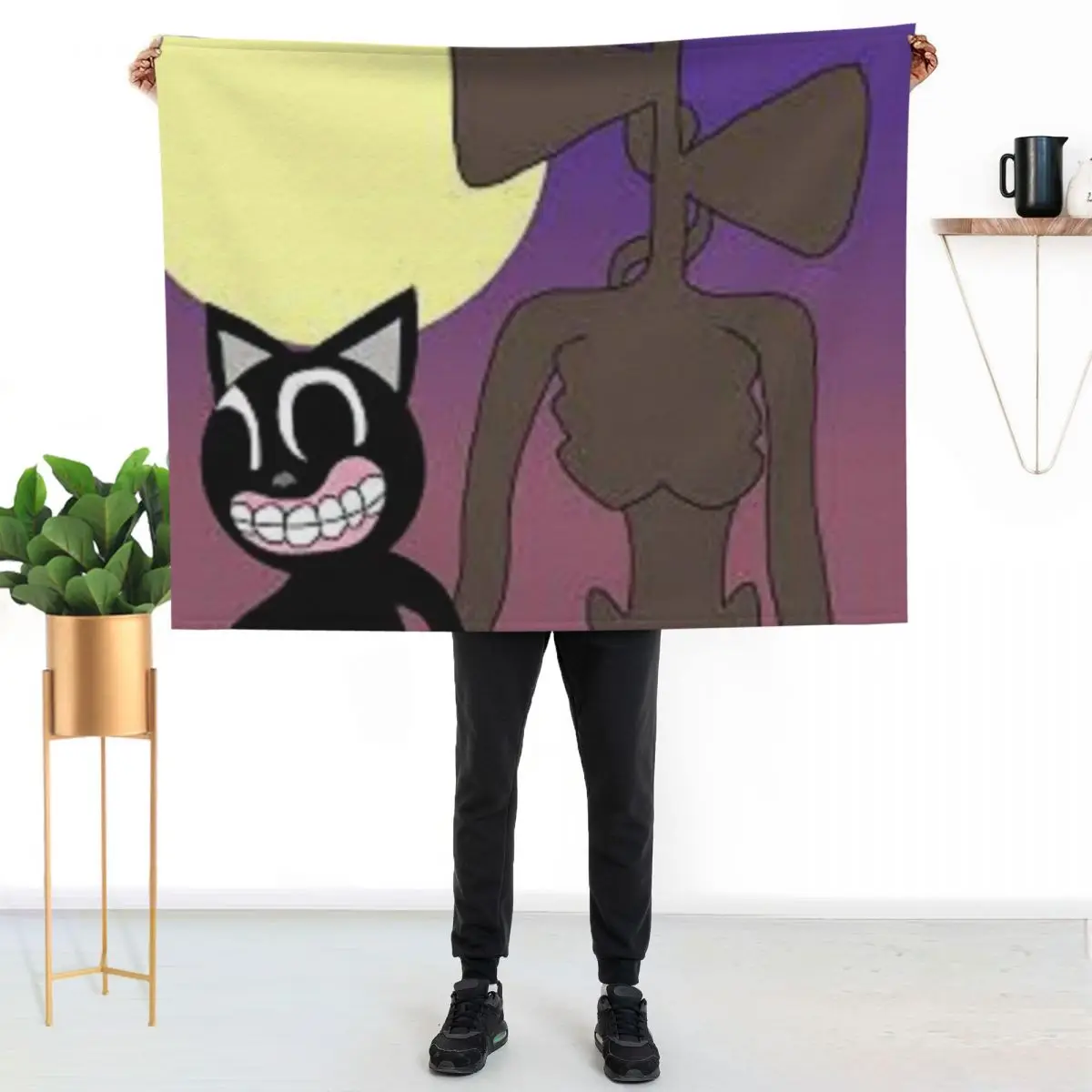 

cartoon cat and siren head Throw Blanket Compact Warm Blanket for Car Road Trip