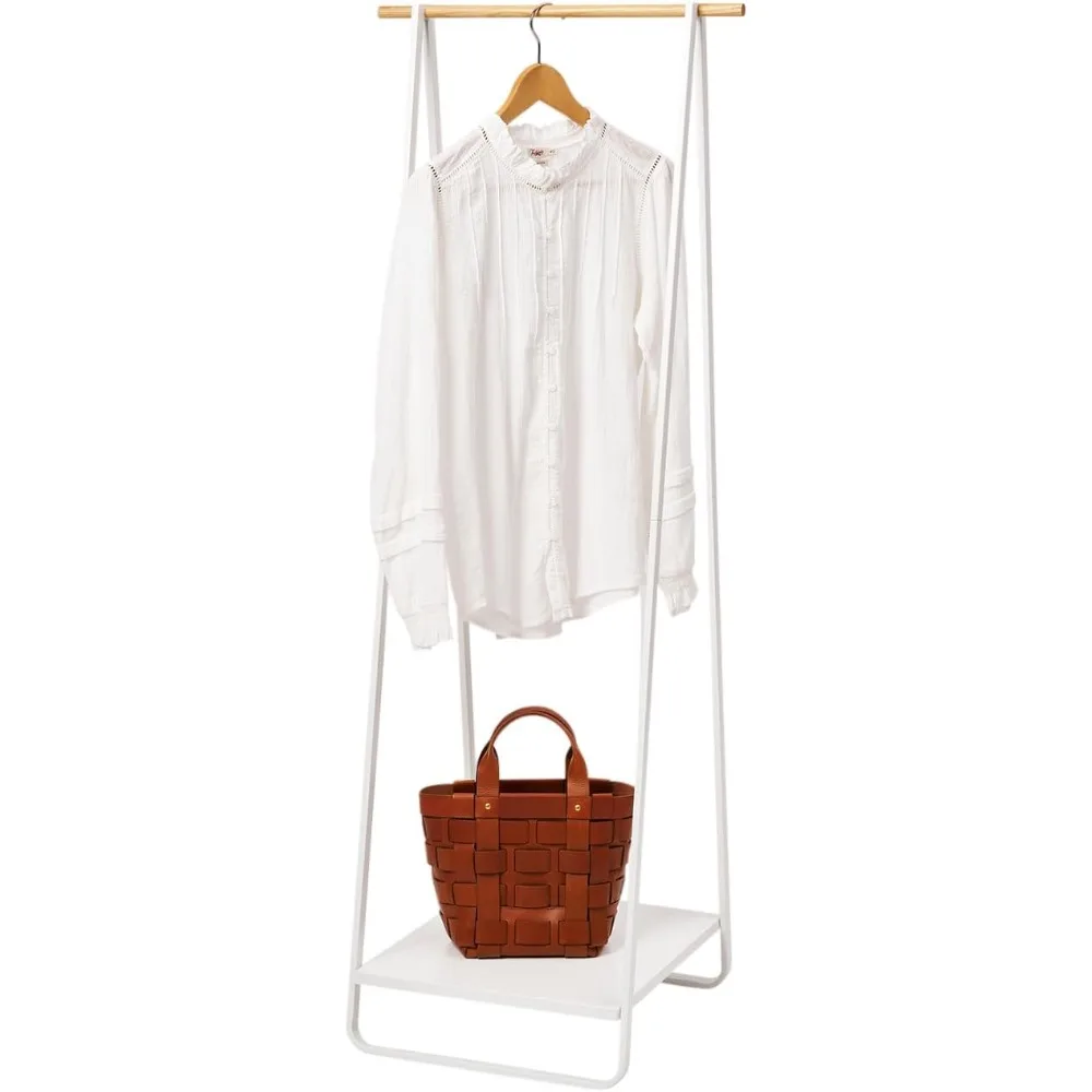 

Home Freestanding Coat Hanger Clothes Rack with Shelf Steel One Size White