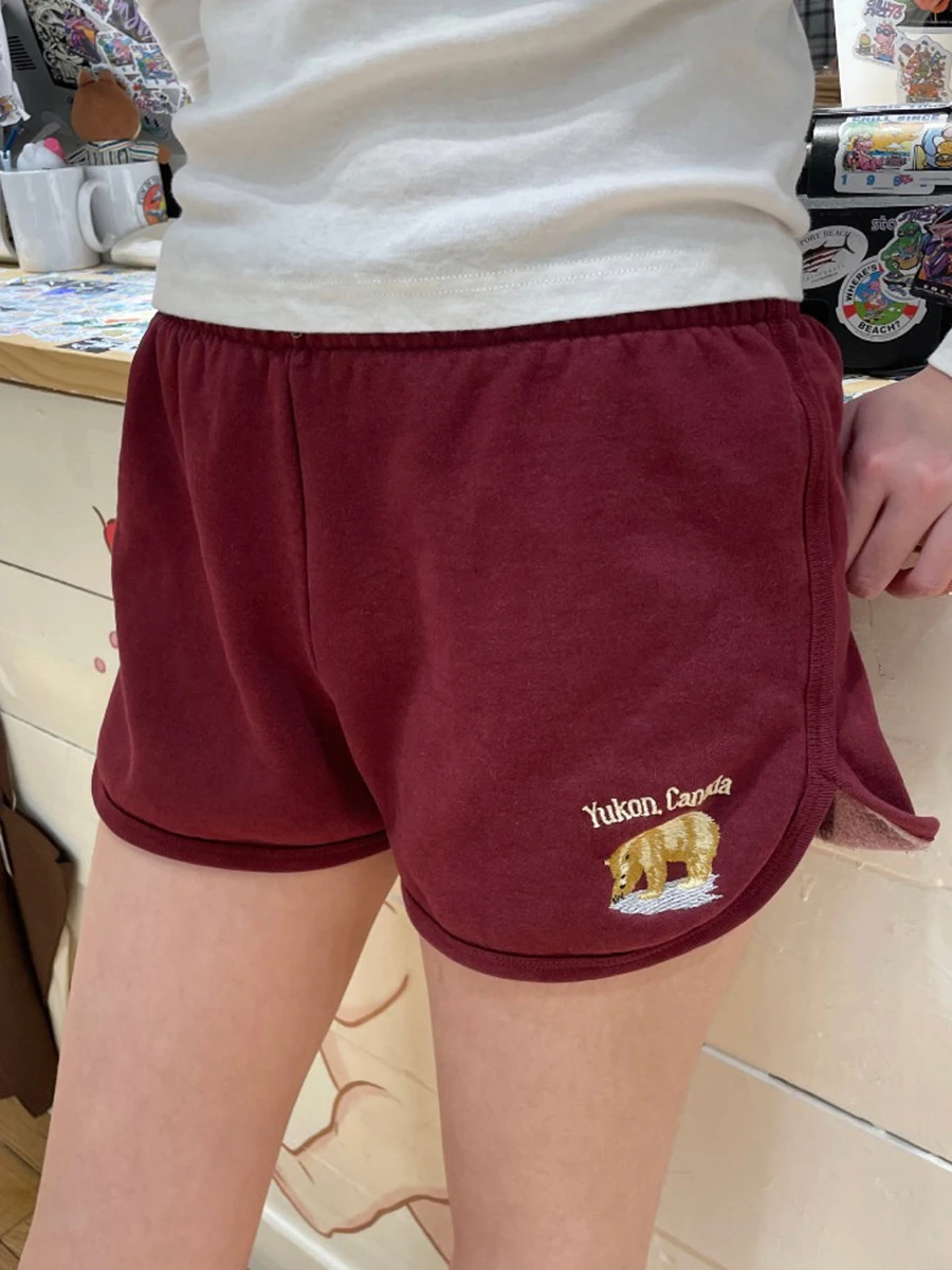 

Little Bear Embroidery Loose Shorts Women Fashion Casual Cotton Elastic High Waist Sweatshorts Woman Vintage Y2k Short Pants