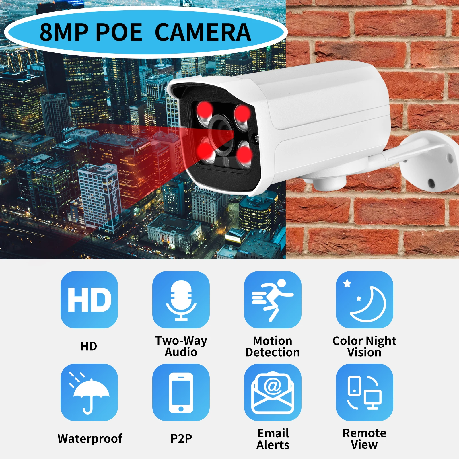 Gadinan 4k POE IP Camera 8MP 5MP Outdoor Waterproof Infrared Ultra Clear Night Vision Security Protection Face Detection XMEye