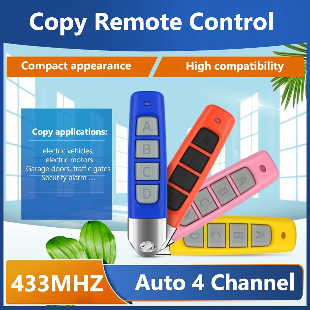 Control remoto de 433MHz con batería, 4 teclas, clonación, Control remoto, Control remoto multifuncional, copia de aprendizaje para puerta de garaje
