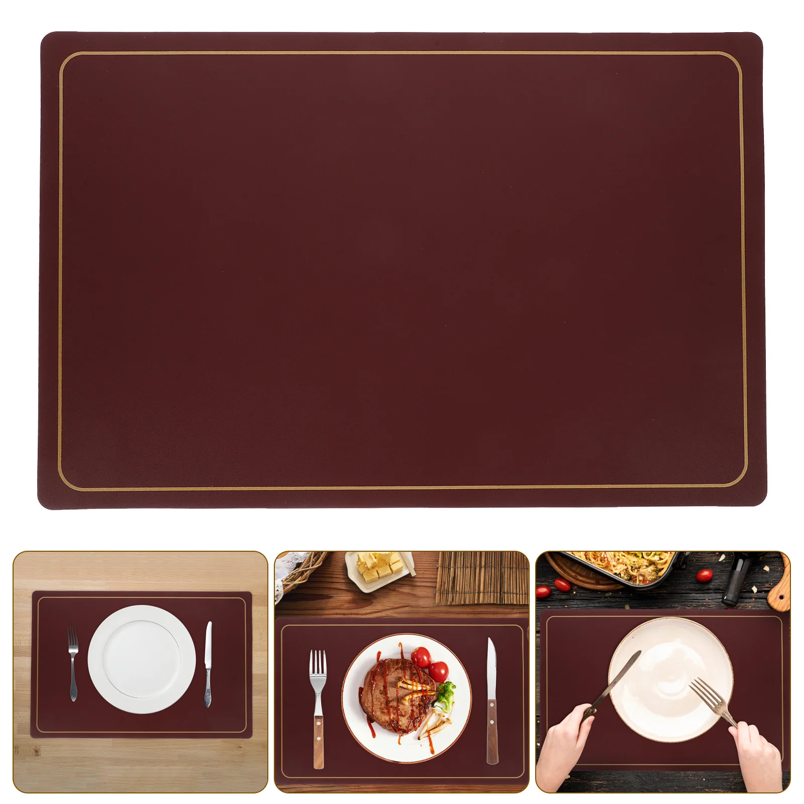 

4Pcs PU Dining Table Placemats Heat Resistant Anti-Slip Solid Dinner Table from Hot Cutlery Scalding