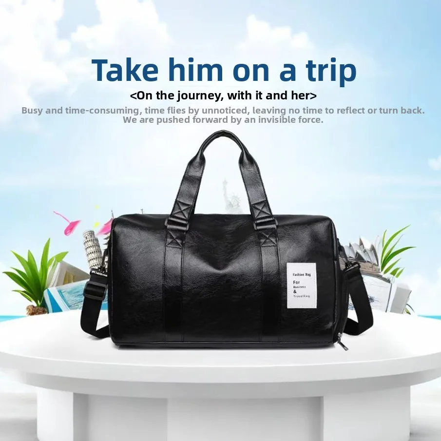 

Large Capaci Men's Travel Bag Fitn Handheld Dry Wet Separation Independent oe Versatile Soft Surface Pu Material