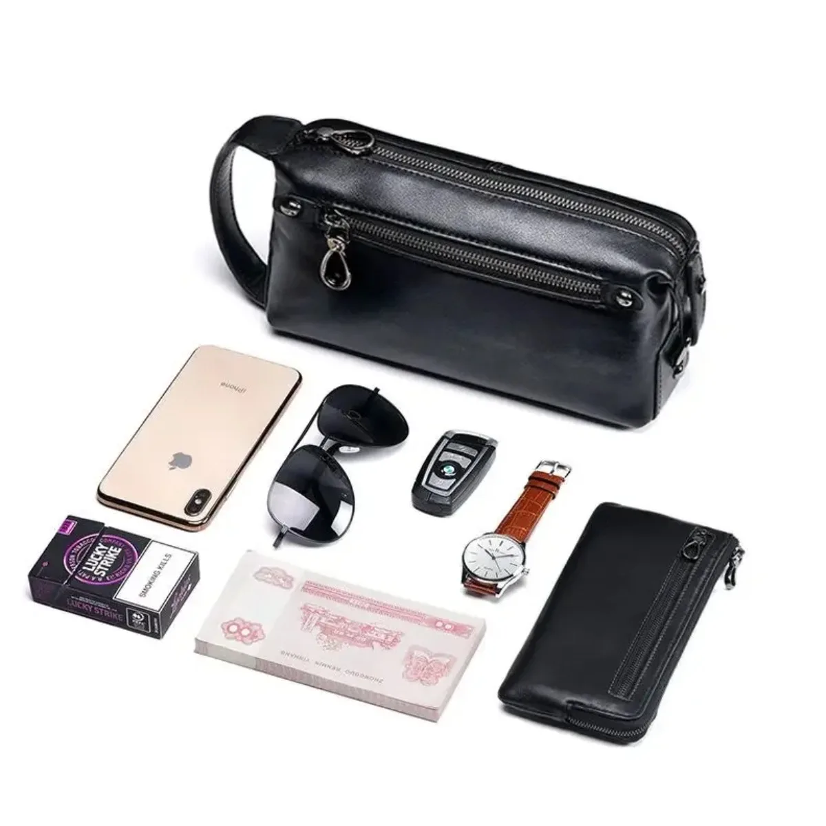 حقائب يد أصلية للرجال من الجلد الطبيعي بمقبض كبير على شكل بقرة حقائب يد فاخرة للأعمال محافظ رجالية عصرية غير رسمية ومحافظ نقدية