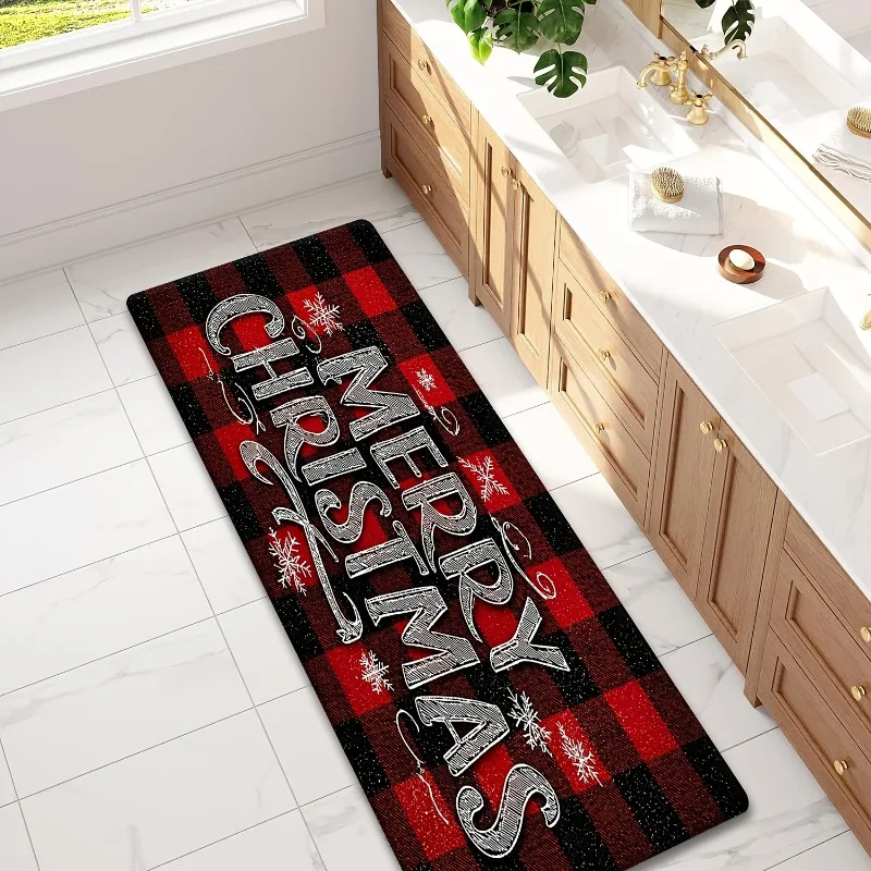 Stylish Printed Long Runner Rug Christmas Gingerbread Man Candy Cane Winter Scenery Carpet Indoor Floor Rug for Christmas