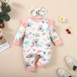 Newborn Baby Girl Bodysuit Cute Little koala Bodysuit+Headband2pcs fit 1-12Months Lnfant Baby Spring and Autumn Crawler Suit