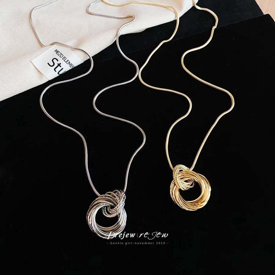 Drejew Twisted Ring Pendant Necklace with Snake Chain Design Available Minimalist Long Sweater Chain Jewelry for Women