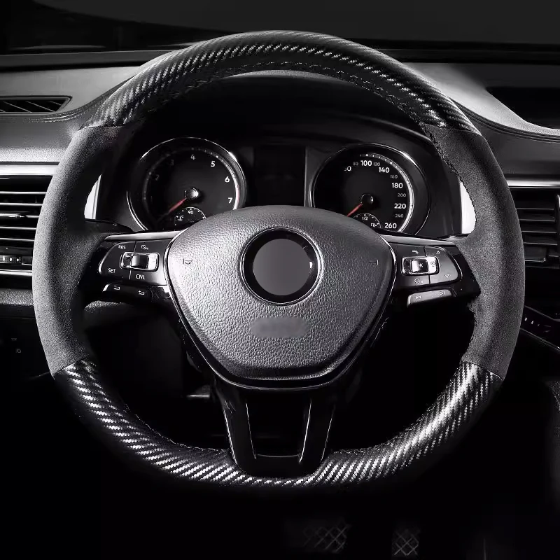 Matt Carbon Suede Steering Wheel Cover Car Accessoires for Volkswagen Golf 7 Passat Sagitar Santana Lavida Magotan Bora Lamando