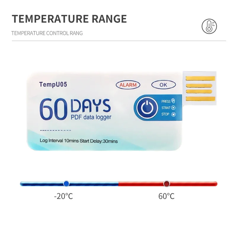 TempU05 registratore di dati di temperatura 60 giorni analizzatore di temperatura monouso PDF USB