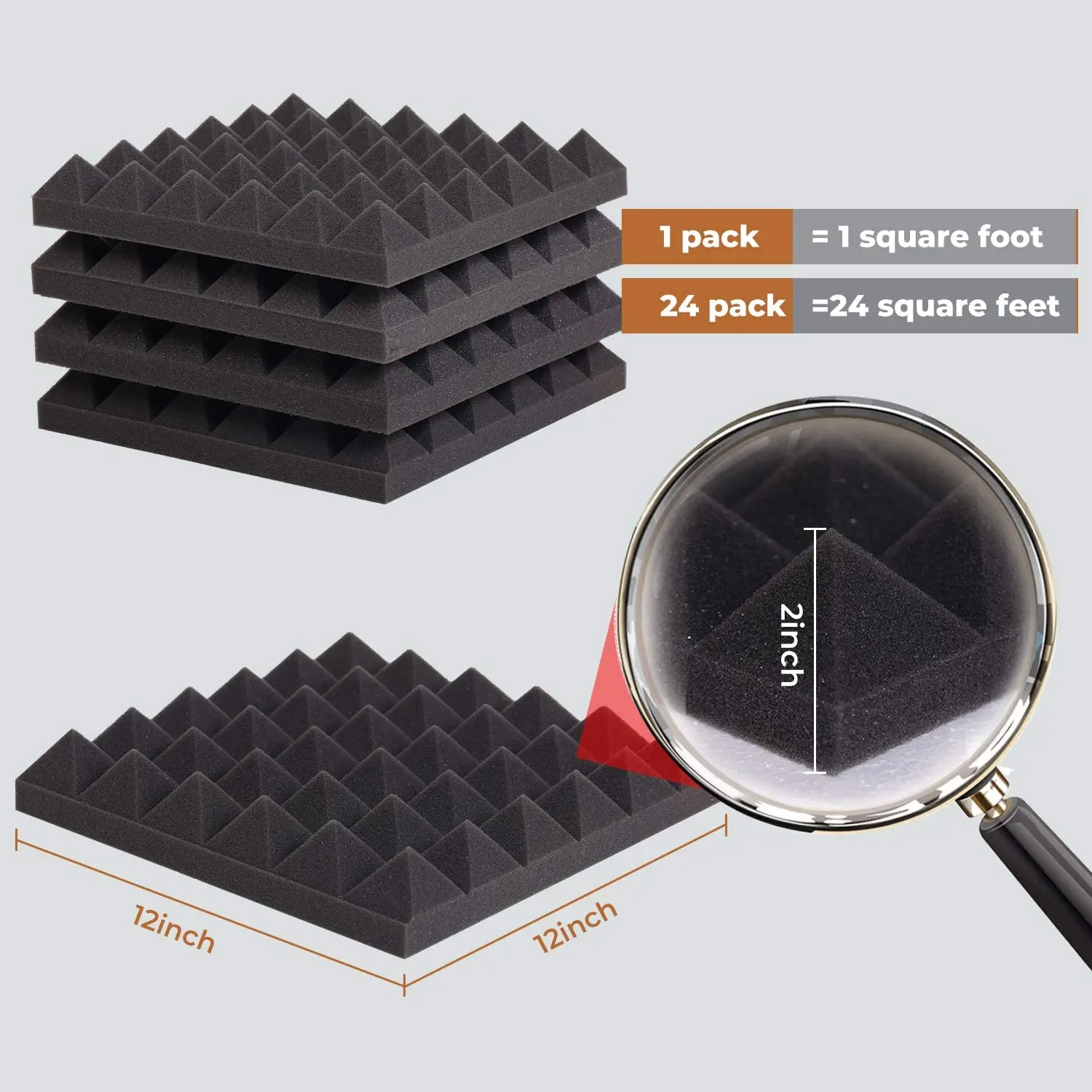 12/24 Pack 30x30x5cm Pyramid Designed Acoustic Foam Panels, Sound Proof Foam Panels Black Sound Panels, Studio Foam for Wall