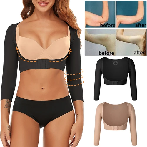 Imagen 1 del producto Moldeadores de brazo superior de compresión de manga larga para mujer, ropa moldeadora de brazo, Corrector de postura jorobada, soporte para hombros y pecho, camisetas push-up