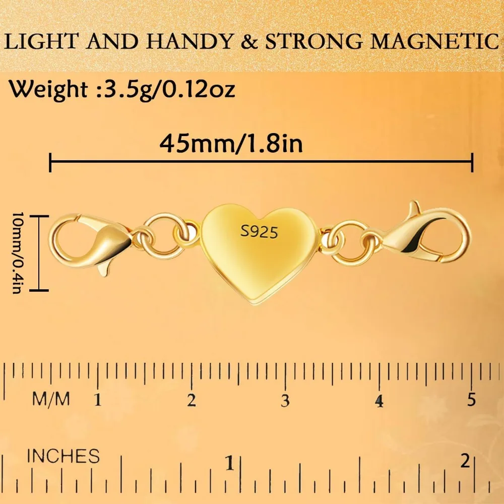 925 Silver Heart-Shaped Magnetic Necklace Clasps and Closures, Magnetic Clasp Converter for Jewelry Making Supplies