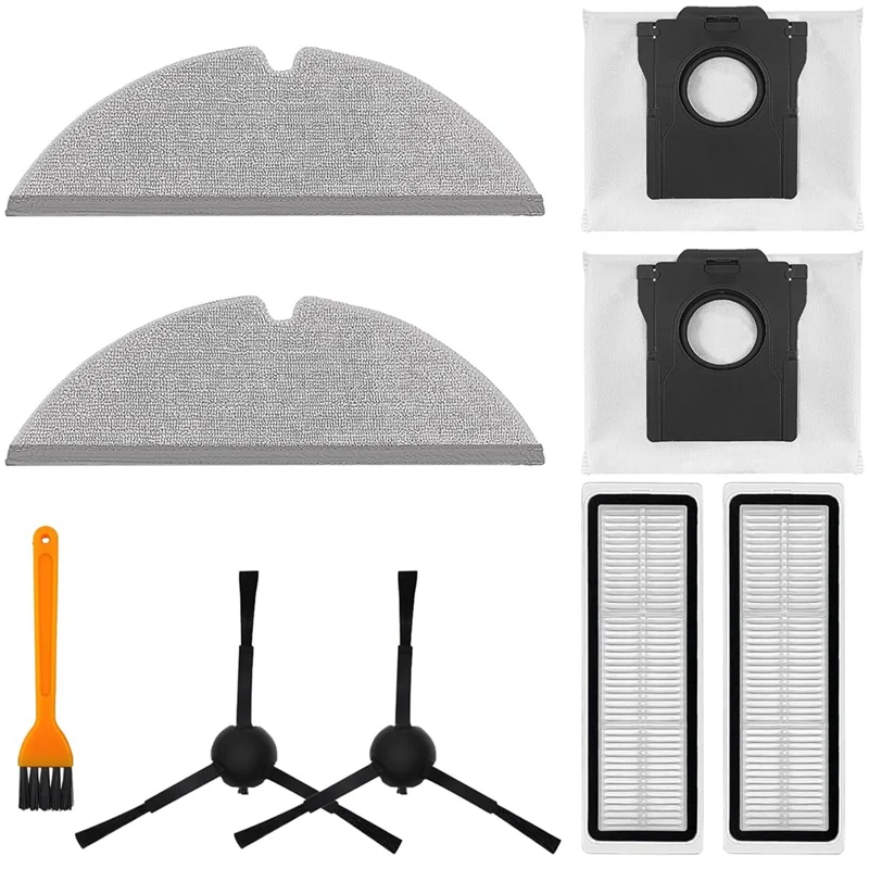 A02V-9PCS Side Brushes Hepa Filters Mop Cloths Dust Bags For Dreame D20 Plus Vacuum Cleaner Replacement Parts