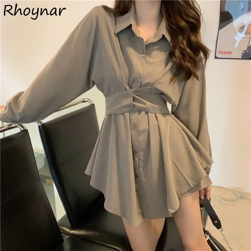 Women Sets Shirts Shorts Bandage Design Elegant Retro Classic Ulzzang Sweet Sexy Casual Trendy All-match Stylish Young Рубашки