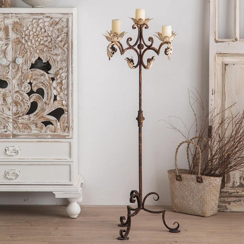 

American retro floor candlestick living room creative old wrought iron decorative ornament bedside bedroom atmosphere props