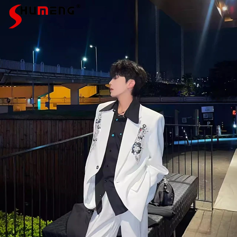 

Men's 2025 Four Seasons Wear New Fashion High-End Blazers Light Luxury 3D Embroidery Sequin Comfort Shoulder Pads Suit Jackets