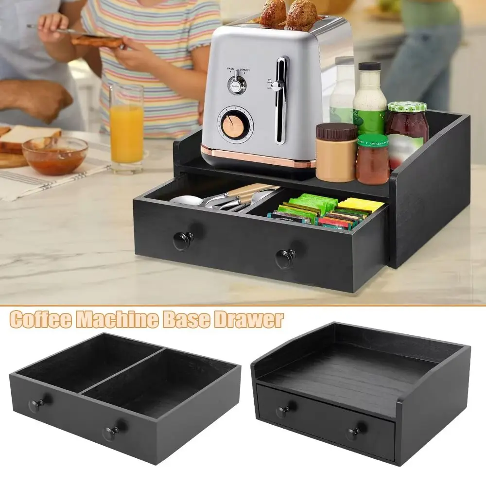 

Wood Coffee Machine Base Drawer Space Saver Non-slip Rubber Pads Countertop Cabinet Organizer Black Organizes Compartment
