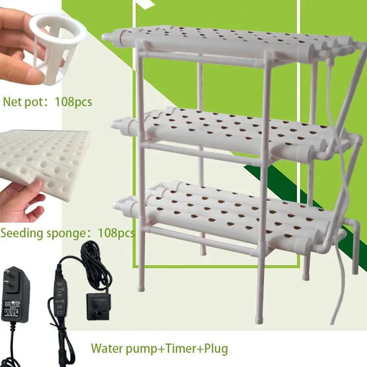 108 Holes Hydroponic Grow Kit 3 Layer Aquaponic Planting System for Home Plants Hydroponic System