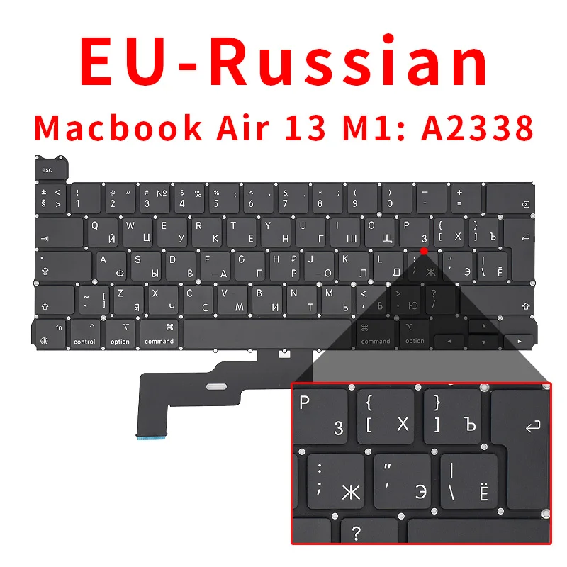 Новая сменная Клавиатура для ноутбука Macbook Pro Retina 13 дюймов M1 A2338, американская, английская, испанская, русская, французская, португальская раскладка 2020 года